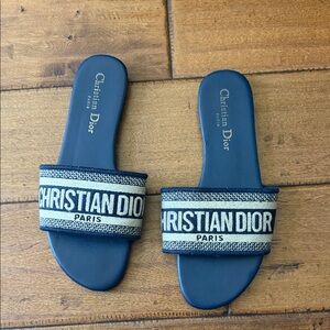 Navy and Cream Slide Sandals